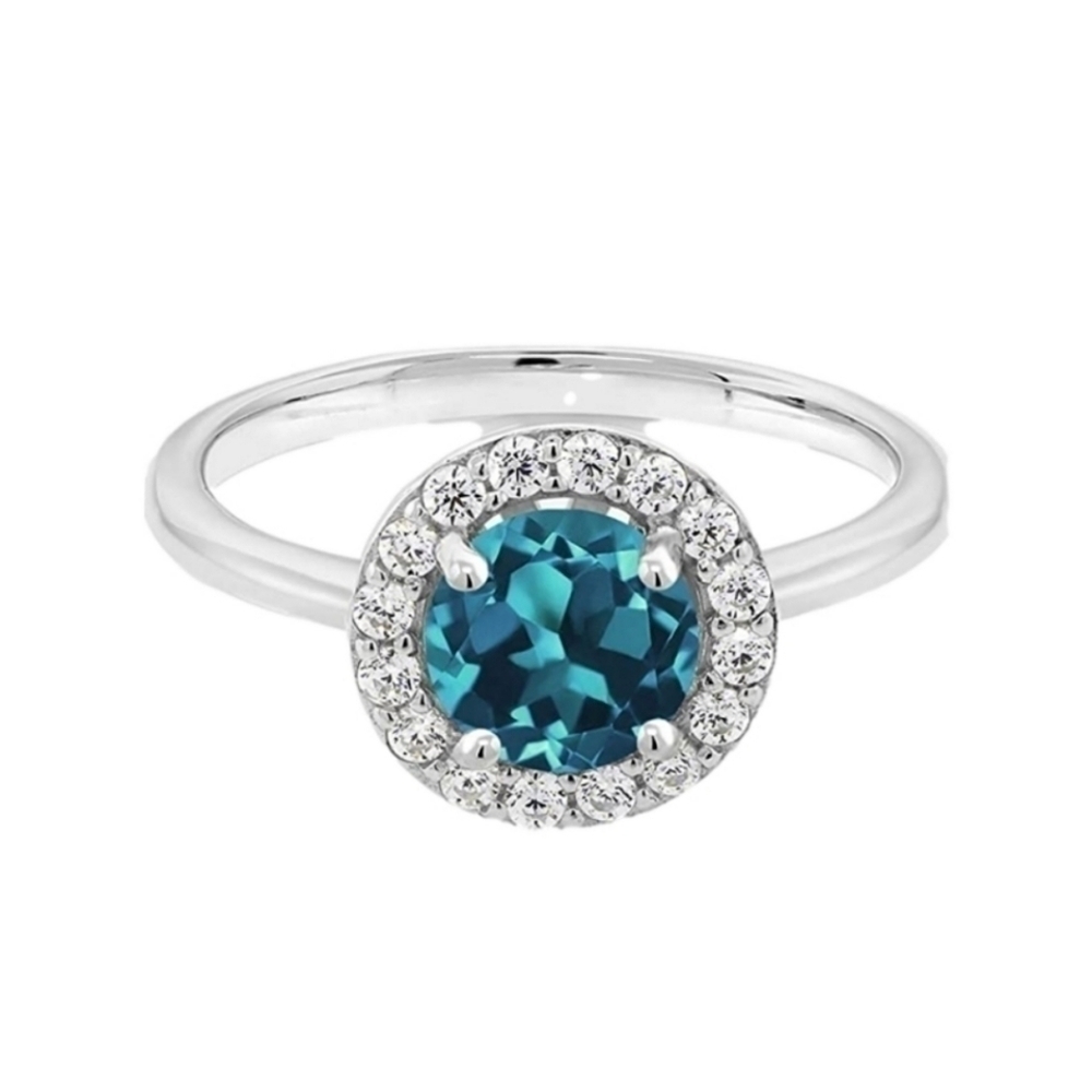 1.86ct Diamond London Blue Topaz Halo Ring 925 Wedding Band Anniversary Gift - Picture 2 of 5